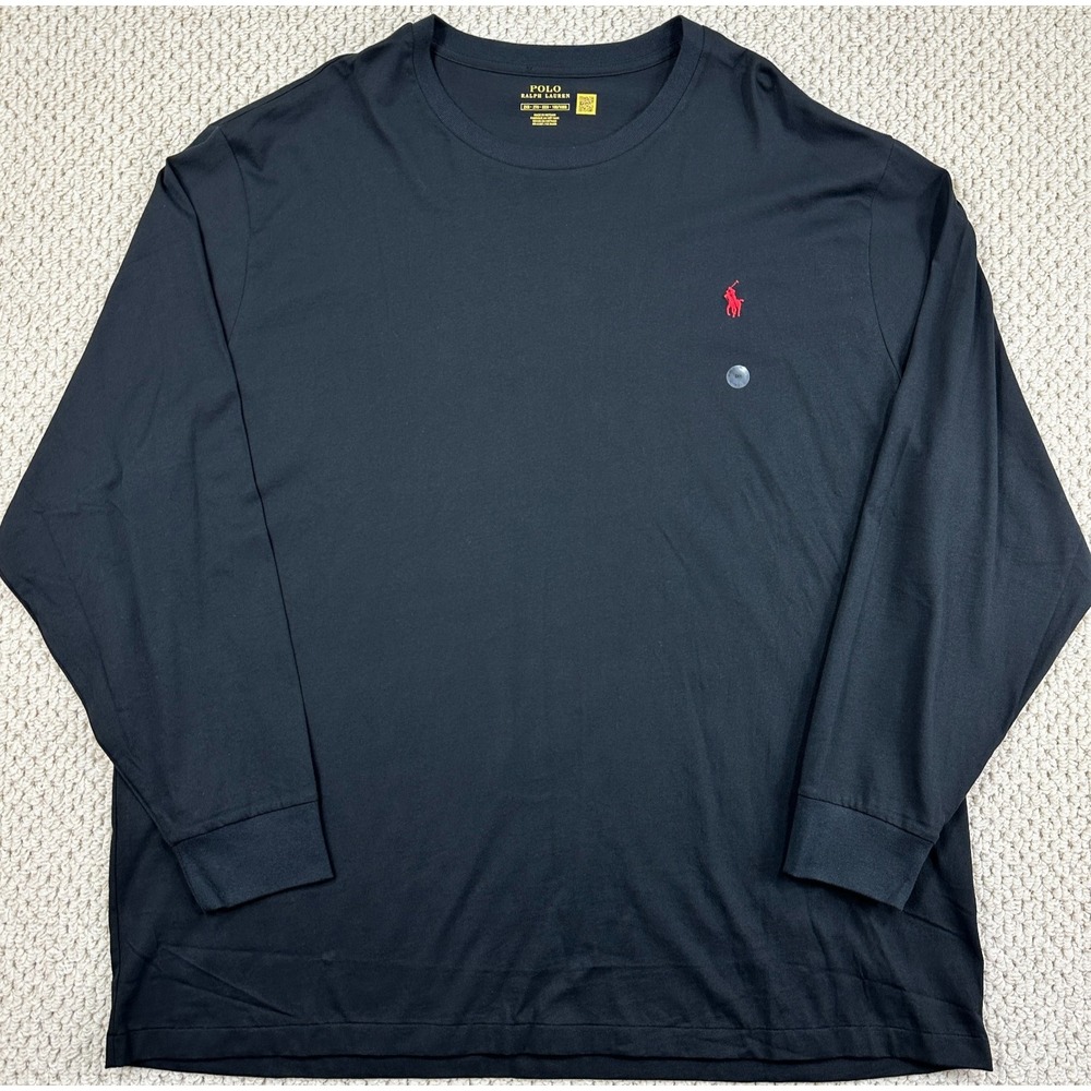 Polo Ralph Lauren Shirt Men 2XB Big Black Jersey Red Pony Long Sleeve Tee Unworn